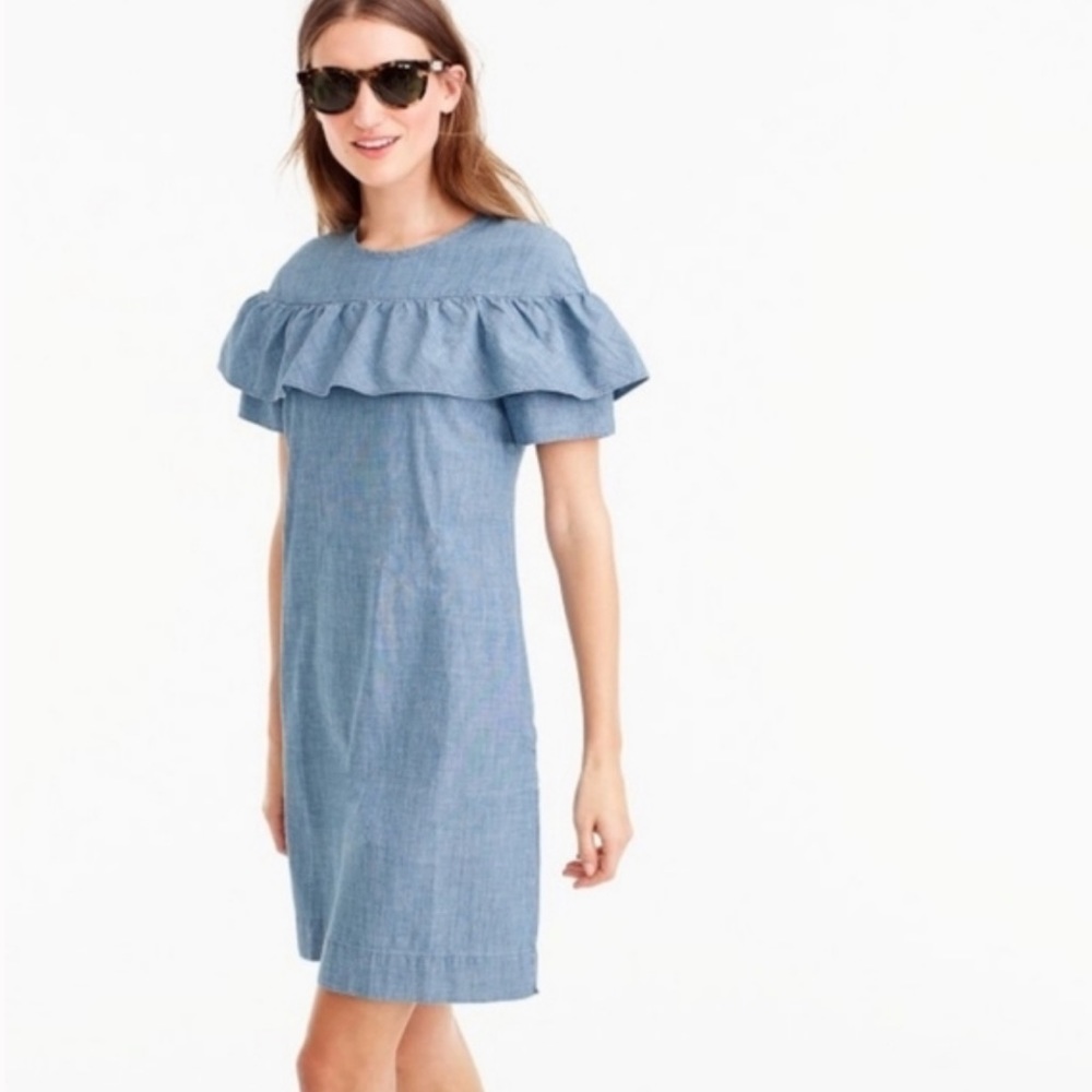 JCrew Chambray Ruffle T-Shirt Dress